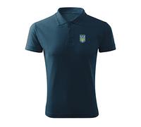 BroiderStudio Coat of Arms Ukrainian Fight Navy Embroidered Design Original Logo Polo Pique Shirt Premium Class Men Size L