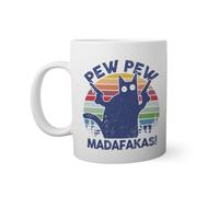 BroiderStudio Pew Pew Cat Madafakas Retro Gun White Mug | Funny Novelty Mugs for Coffee Tea 330ml