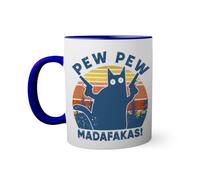 BroiderStudio Retro Pew Pew Madafakas Motherfuckers Cat with Guns Blue Coloured Inside with Matching Handle Mug 330ml