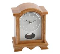 Broken Arch Oak Finish Wooden Mantel Clock with Pendulum