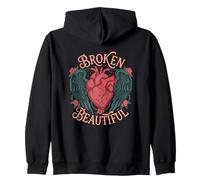 Broken Beautiful Heart Wings Tattoo Zip Hoodie