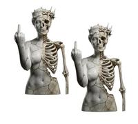 Broken Beauty-A Modern Rebellion Sculpture, Handcrafted Cracked Middle Finger Goddess Bust Figurine, Bold Gothic Art Decor for Home Office Desk, Rebellious for Women & Men (2pcs)
