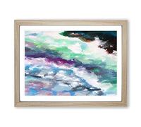 Broken Boundaries Blue Green Modern Art Framed Wall Art Print, Ready to Hang Picture for Living Room Bedroom Home Office Décor, Oak A3 (46 x 34 cm)