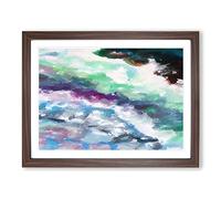 Broken Boundaries Blue Green Modern Art Framed Wall Art Print, Ready to Hang Picture for Living Room Bedroom Home Office Décor, Walnut A2 (64 x 46 cm)