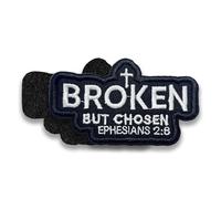 Broken But Chosen Ephesians 2:8 Morale Patch 3 Inches Funny Christian Cross, Embroidered Hook and Loop Patches Religious for Dog Harness Vest & Backpack Military Uniforms Gifts Mom Dad