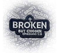 Broken But Chosen Ephesians 2:8 Patch 3 Inches Funny Christian Cross Religious, Iron On/Sew On Embroidery Fabric Applique Patches for Backpack, Vest, Hat, Dog Harness, Military Uniforms Gifts Mom Dad