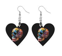 Broken Colorful Skull Round Wooden Earrings Boho Drop Pendant Fashion Gifts for Women