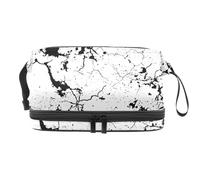 Broken Cracked Wall Texture Double Layer Cosmetic Bag for Women and Girls, Travel Toiletry Bag Makeup Handy Pouch Organiser Bag with Brush Compartment