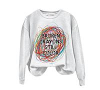 Broken Crayons Still Color Pullover Sweatshirt Women Round Neck Long Sleeved Sweatshirt Loose Fit Trendy Cute Jumpers Teenage Girl Plus Size Outerwear Sweater Dressy Going Out Tee Hoodless Tops