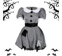 Broken Doll Costume Girls Black White Dress With Hook And Loop Back Closure | Floating Soft Petticoat Lining, Soft Fabric For Long Wear Comfort, For Girls At Halloween Parades And Horror Parties