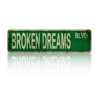Broken Dreams BLVD Street Sign Vintage Rustic Retro Tin Sign 4 X 16 Inch