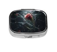 Broken Glass Cracked Rose Print Pill Box 2 Compartment Medicine Pill Case,Portable for Pocket Or Purse Pill Box Decorative Metal Medicine Organizer