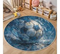 Broken Glass Soccer Ball Round Rug for Living Room, Retro Oil Painting Style Rugs, Dark Blue 160cm Washable Rugs for Bedroom Circle Rug Indoor Mat Circle Entryway Carpet for Children's Room Nursery