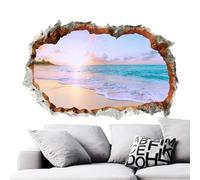 Broken Hall Wall Decal, Sea Beach Wall Sticker | Sea Window Stick Wallpaper, Glue Broken Hall Mural Decor Seascape Window Sticker Mural for Living Room