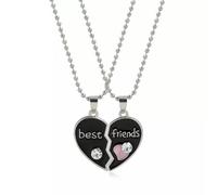 Broken Heart Best Friend Rhinestone 2 Pcs Friendship Necklace present-Black