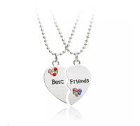 Broken Heart Best Friend Rhinestone 2 Pcs Friendship Necklace present-Black