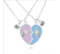 Broken Heart Best Friend Rhinestone 2 Pcs Friendship Necklace present-Black