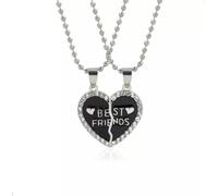 Broken Heart Best Friend Rhinestone 2 Pcs Friendship Necklace present-Black