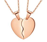 Broken Heart Necklace Women Men 316L Stainless Steel Best Friend BFF Foever Pendant 18k Rose Gold Plated Two Half Hearts Pendants Lover Couples Jewelry SP0034R