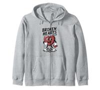 Broken Hearts Club Funny Retro Mascot Anti Valentine Zip Hoodie