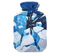 Broken Ice Navy Sea hot Waterbottle with Soft Cover, 2L Water Bottle Bag for Tummy Warmer
