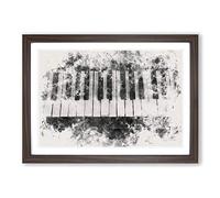 Broken Piano Keys Watercolour Framed Print | A2 Walnut Framed Wall Art | Ready to Hang | Modern Music Picture | Living Room Bedroom Lounge Office