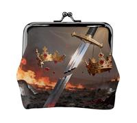 Broken Sword Crown Coin Purse-Leather Kiss Lock Wallet Small Clutch