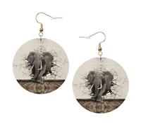 Broken Wall Elefant Printed Leather Earring Set For Women, 1 Pair Lightweight Bohemian Pierced Earrings Jewelry Gift For Women Girls