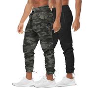 BROKIG 2-Packs Mens Vertzip Gym Joggers Pants, Ankle Cords Athletic Trousers Workout Tracksuit Bottoms for Men with Zip Pockets(Medium,Black/Camo Green)