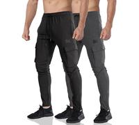 BROKIG Mens Cargo Gym Jogger Casual Work Trousers Slim Sweatpants | Stretch Cargo Pants, Elasticated Waist Tracksuit Bottoms, Tapered Sports Trousers Big Pockets, Drawstring, Uncuffed 2Pack