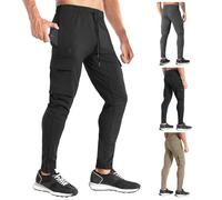 BROKIG Mens Cargo Gym Jogger Trousers, Running Tracksuit Bottoms, Sport Workout Sweatpants with Pockets (XL, Black)