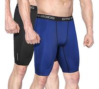BROKIG Mens Stable Gym Compression Shorts, Lightweight Performance Base Layer Short Quick Dry Tight Sports Underwear (Large, Black+Blue)