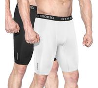 BROKIG Mens Stable Gym Compression Shorts, Lightweight Performance Base Layer Short Quick Dry Tight Sports Underwear (Large, Black+White)