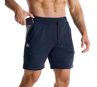 BROKIG Mens Zero Armor Gym Shorts, Casual Sports Running Workout Training Shorts with Zip Pockets(Medium,Navy Blue)