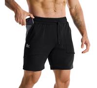 BROKIG Mens Zero Armor Gym Shorts, Casual Sports Running Workout Training Shorts with Zip Pockets(Small,Black)