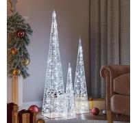 Brokky Acrylic Decorative LED Light Cone Set Cold White 60/90/120cm,LED Light Up Christmas Tree Cones,Pyramid Shaped Xmas Cone Trees with Fairy Lights,Window Display Home Decor