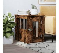 Brokky Dog Crate Furniture Smoked Oak 45x62x59 cm Engineered Wood,Large Dog Crate Furniture,Large Indoor Wood Dog Kennel,Heavy Duty Metal Dog Cage Table