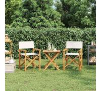 Brokky Folding Director's Chairs 2 pcs Cream Solid Wood Teak-Wooden Folding Directors Chairs Grey Pop-Up Garden Seats Outdoor Furniture