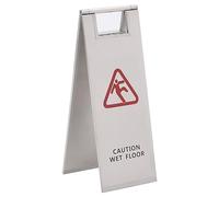 Brokky Folding Wet Floor Sign Stainless Steel-Warning Caution Wet Floor Sign- Cleaning in Progress Floor Sign Printed on the Other Side - Mini Wet Floor Sign Ideal for Commercial Business use