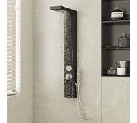 Brokky Shower Panel System Aluminium Black,Shower Panel Column Tower Multiple Function,Waterfall Rainfall Shower Head Body Jets Handheld Shower and Bath Spout Wall Mounted Shower System