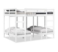 Brokky Triple Bunk Bed Frame White 140x200/70x140 cm Solid Wood Pine-Single over Single Loft Bed Frame with Ladder and Safety Guardrail,Home Bedroom Dormitory Space-Saving High Sleeper Beds for Kids T