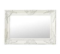 Brokky Wall Mirror Baroque Style 60x40 cm White Large Modern Mirror Brushed Frame Metal Framed HD Glass Mirror for Makeup Bathroom Living Room