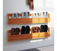 Brokky Wall-mounted Shoe Racks 2 pcs Wax Brown 110x8.5x23.5 cm Solid Wood Pine,Shoe Cabinet,Wooden Shoe Storage Cabinet Organizer with 2 Drawer & 2 Doors,Modern Shoe Rack for Living Room,Hallway,Bedro