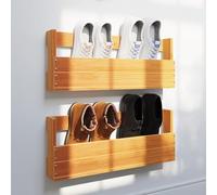 Brokky Wall-mounted Shoe Racks 2 pcs Wax Brown 59x8.5x23.5 cm Solid Wood Pine,Shoe Cabinet,Wooden Shoe Storage Cabinet Organizer with 2 Drawer & 2 Doors,Modern Shoe Rack for Living Room,Hallway,Bedroo