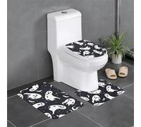 BROLEO 3-Piece Anti Slip Floor Mat Set black and halloween ghost Printing Bathroom Rugs for Ultimate Comfort, Master Bathrooms