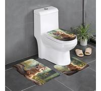 BROLEO 3-Piece Anti Slip Floor Mat Set Cute Squirrel Printing Bathroom Rugs for Ultimate Comfort, Master Bathrooms