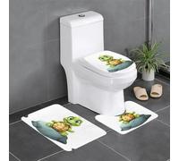 BROLEO 3-Piece Anti Slip Floor Mat Set Cute turtle on the stone Printing Bathroom Rugs for Ultimate Comfort, Master Bathrooms