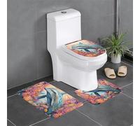 BROLEO 3-Piece Anti Slip Floor Mat Set Dolphins by the coral Printing Bathroom Rugs for Ultimate Comfort, Master Bathrooms