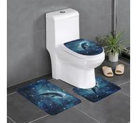 BROLEO 3-Piece Anti Slip Floor Mat Set Dolphins in the sea of stars Printing Bathroom Rugs for Ultimate Comfort, Master Bathrooms
