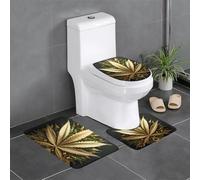 BROLEO 3-Piece Anti Slip Floor Mat Set Golden Cannabis Printing Bathroom Rugs for Ultimate Comfort, Master Bathrooms